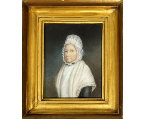 Unknown artist, Portrait of a Lady with Lace Cap, pastel, in gilt glazed frame (23cm x 18cm)