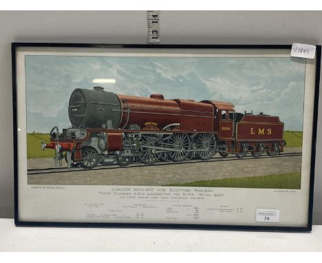 A 1930's framed print of 'The London Midland and Scottish Railway Locomotive, The Royal Scot' 51x31cm, shipping unavailable 