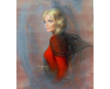 Glamour Portrait 'Wendy' blonde hair, wearing red jumper & black scarf by Louis Shabner 