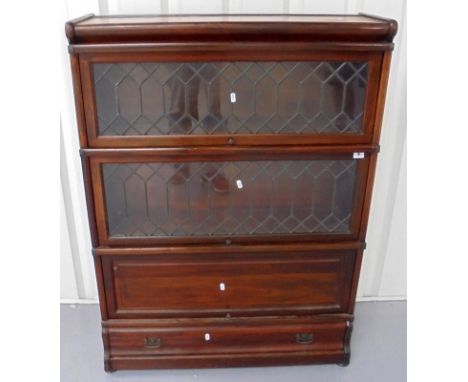 Rare Mahogany Globe Wernicke Bookcase with leaded light falls, base unit with drawers, 3 glazed units & top 