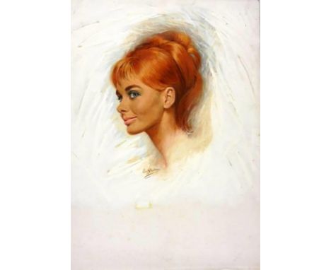 Glamour Portrait Unnamed Lady with auburn hair on white ground by Louis Shabner 