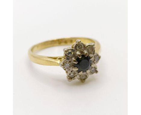 An 18ct gold, diamond and sapphire ring, ring size I 