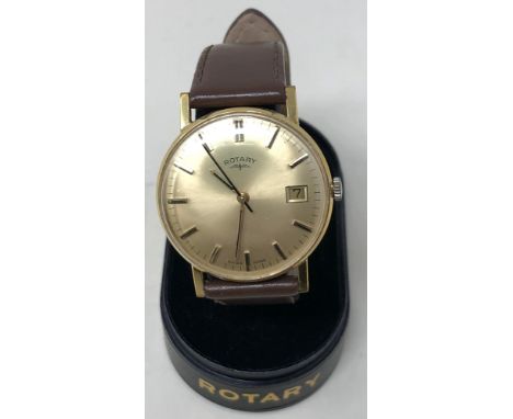 A gentleman's gold plated Rotary wristwatch, on a leather strap, and assorted costume jewellery (box) 