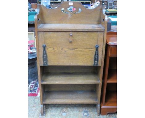 OAK ART NOUVEAU STYLE SIDE CABINET WITH OPEN SHELVES BELOW