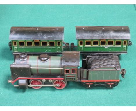 1930s O GAUGE MARKLIN ELECTRIC 0-4-0 TENDER ENGINE WITH TWO CARRIAGES, PROBABLY A SET 