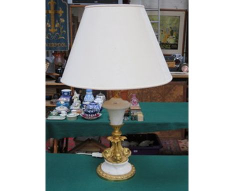 MODERN GILT METAL AND MARBLE EFFECT TABLE LAMP 