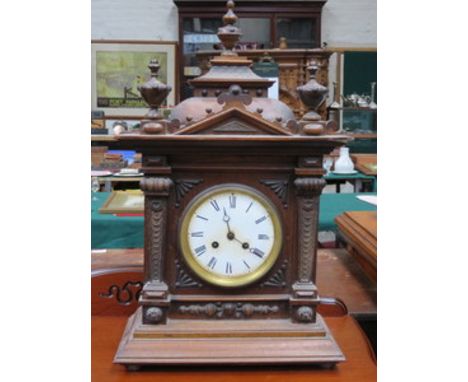 MAHOGANY CASED MANTEL CLOCK WITH ENAMELLED DIAL 