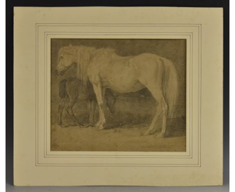 English School, 19th century,A Mare and her Foal,pencil, impressed monogram to bottom right, 23cm x 28cm