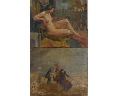 N. HollandThe Art Class, Seated Nudesigned to verso, oil on canvas, 63cm x 76cm;  Robin Darwin, by and after, The Fishmonger'