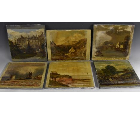 Victorian SchoolA set of landscape and seascape paintings on slate, c.1890, (9)  