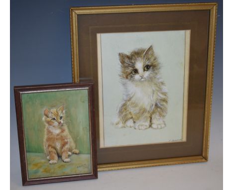 G. HardingKittensigned, oil on board, 17cm x 12cm; another, J. Ainscoe, portrait of a kitten, signed watercolour (2)