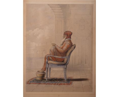 Emily Eden (1797-1869): Anglo Indian lithograph of the Sikh Maharaja Ranjit Singh, seated dressed in red garb, appears to be 