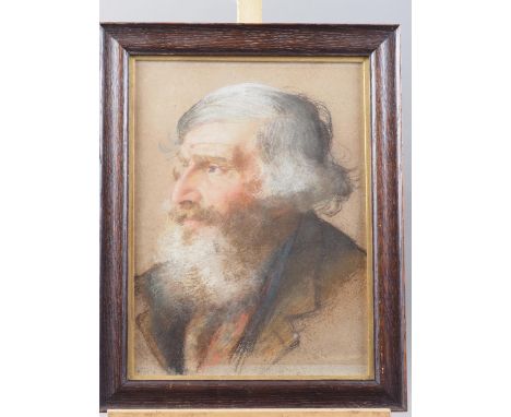 English mid 19th century pastel study, portrait of a bearded gentleman, 14" x 10 1/4", in oak strip frame 
