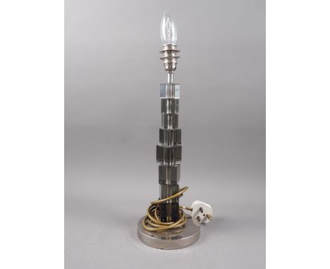 A Porta Romana graduated block table lamp, on circular chrome base, 16" high