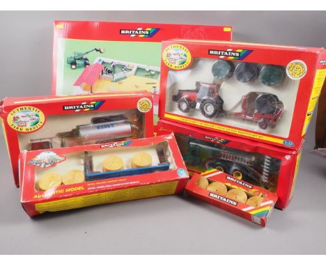 A Britains "Farm Playbase" 42104, a set of four round hay bales 1743, a "Renault 103.54 Tractor &amp; Bauer Vacuum Tanker Gif