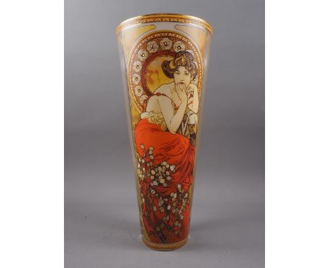 A Goebel Artis Orbis Glass vase 40 Mucha Topaz, in the Art Nouveau style, 14 3/4" high, in original box 