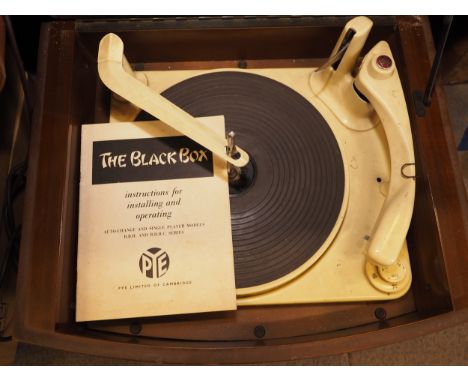 A wooden cased Pye record player and a large quantity of vinyl and 78's 