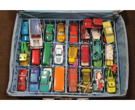 A QUANTITY OF PLAYWORN DIECAST VEHICLES TO INCLUDE DINKY FIAT STATION WAGON, CORGI 'THE SAINT', MATCHBOX, ETC. CONTAINED IN A