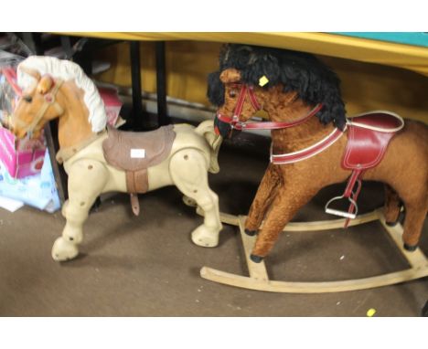 A VINTAGE ROCKING HORSE TOGETHER WITH ANOTHER 