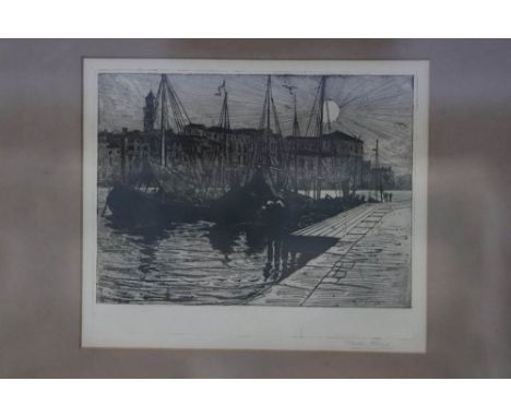 Sir Charles Holroyd (1861-1917), engraving, 'Fishing boats at the harbour side', 25 x 29cm and print by James Priddy, 'Midsum