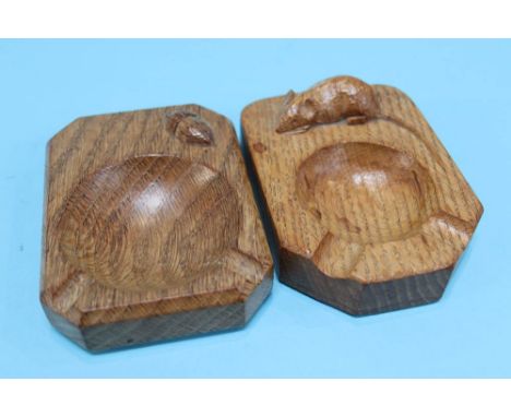 An oak ashtray by Robert 'Mouseman' Thompson, together with an Alan 'Acornman' Grainger ashtray (2)
