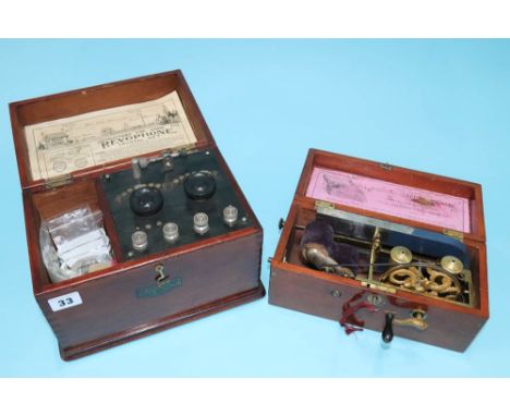 An Ericsson Clarion speaker horn, a Revophone crystal set and a Magneto electric shock machine
