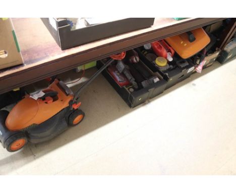 Assorted tools and a lawnmower