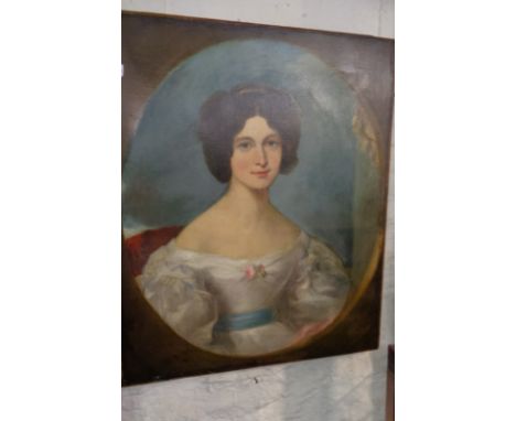 Victorian oil portrait of a lady in white dress, canvas, unframed