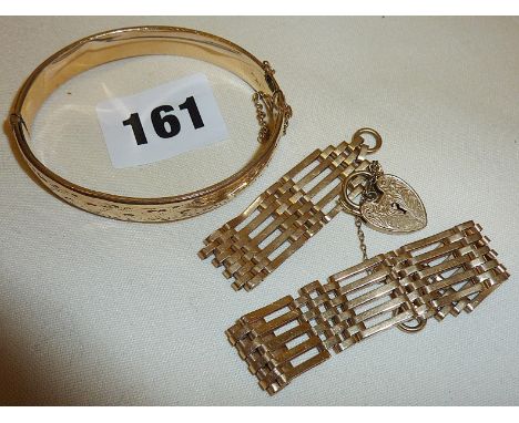 9ct gold gate bracelet (approx 17g A/F scrap) together with rolled gold bangle
