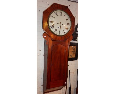 Large late 18th c. mahogany tavern or Act of Parliament clock, with hexagonal case and enamel dial. Has a 4 pillar 8-day move