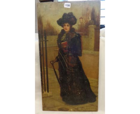 Ferdinand HEILBUTH (1826-1889), a full length portrait of a lady with hat, coat and fur stole in a London street, oil on pane