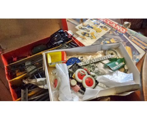 Hornby 'O' gauge Tank Goods train set in box (seriously played with) and a similar Meccano set