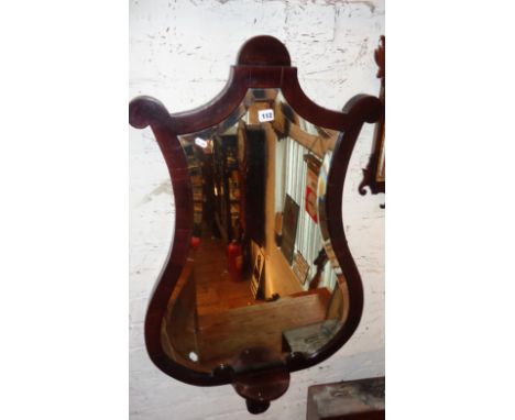 Victorian mahogany framed lyre shaped wall mirror with bevelled glass and candle shelf