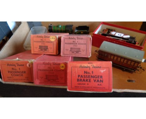 Hornby 'O' gauge L.M.S. tank locomotive No.2270, boxed together with four boxed No.1 passenger coaches, and a boxed passenger