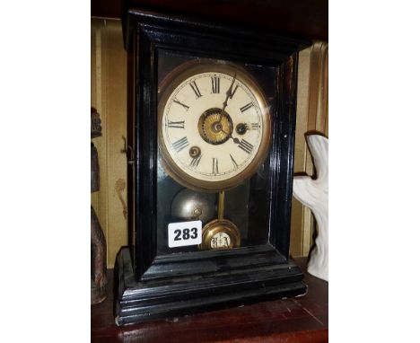 Victorian ebonised wood alarm mantle clock with German movement