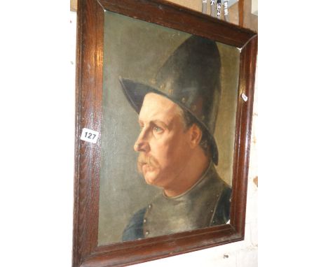 Victorian oil portrait of an actor as a Spanish soldier in the manner of Philip de Laszlo (1869-1937), unsigned, oak frame, o