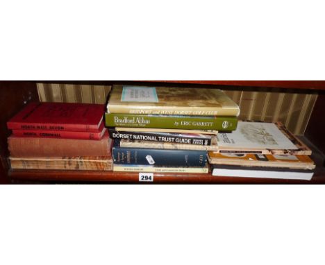 Shelf of assorted books relating to Bridport, Dorset and Devon