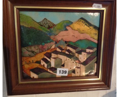 Enamel picture of a Spanish hill town by Beryl TURPIN