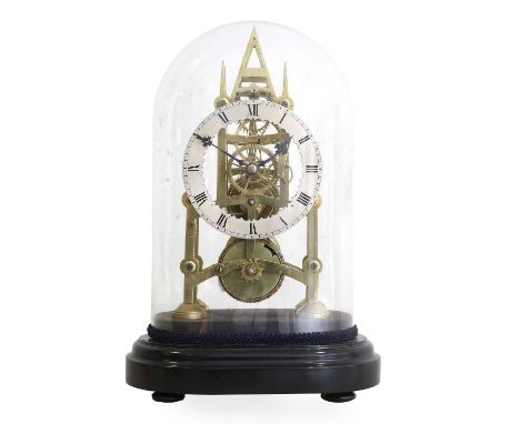 A Brass Skeleton Mantel Timepiece, circa 1880, single chain fusee movement with an anchor escapement, five spoke wheels, 5-in