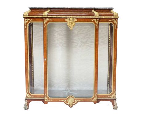 A French Louis XV-Style Kingwood, Tulipwood, Parquetry-Decorated and Ormolu-Mounted Vitrine, late 19th century, with a breche