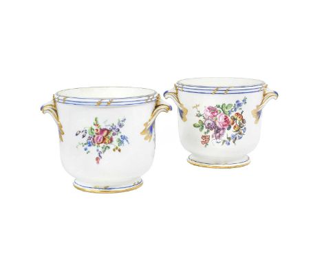 A Sèvres Porcelain Bottle Cooler (Seau à Bouteille), circa 1770, with twin scroll handles, painted with sprays of flowers and