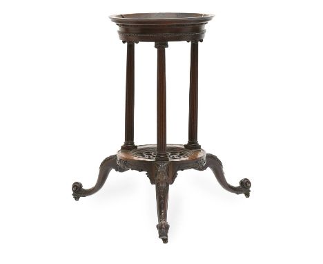 A George III Chippendale-Style Carved Mahogany Stand, late 18th century, the moulded circular top on fluted column supports w