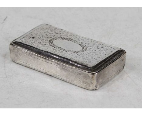 A George IV silver pocket snuff box, having bright cut engraved decoration, maker Thomas Newbold, London 1825, 0.7oz, w.6cm 