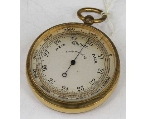 A Victorian lacquered brass cased pocket barometer, the silvered dial showing Arabic numerals and presure scaleYes, it does s