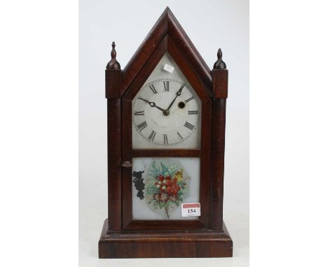 A late 19th century American Ansonia rosewood cased mantel clock of architectural outline having a white enamel Roman dial ab