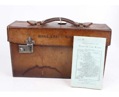 A vintage leather cased set of Bartholomew's Maps of England and WalesLength 36.5cm, height 20cm, width 11cm.Missing maps 30 