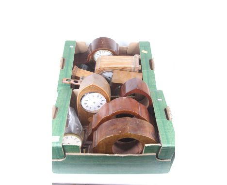 Two boxes of assorted Edwardian, and later, mantel clocks, clock cases, etc