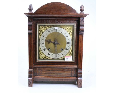 A Winterhalder &amp; Hofmeier oak cased bracket clock, retailed by Marsh &amp; Co. of Birmingham, having a silvered chapter r