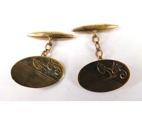 A pair of gent's 9ct gold cufflinks, with engine turned decoration, 4.2g
