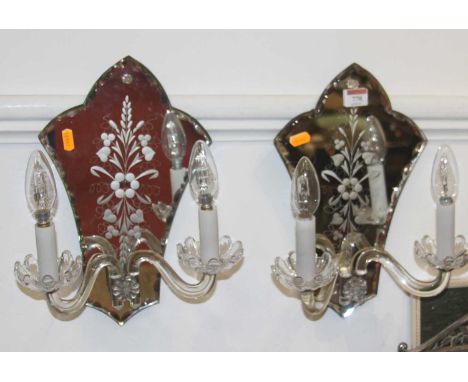 A pair of vintage mirrored wall lights, each h.36cm 